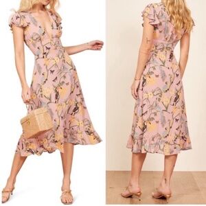 Reformation Toucan Midi Dress size 0 pink floral tropical